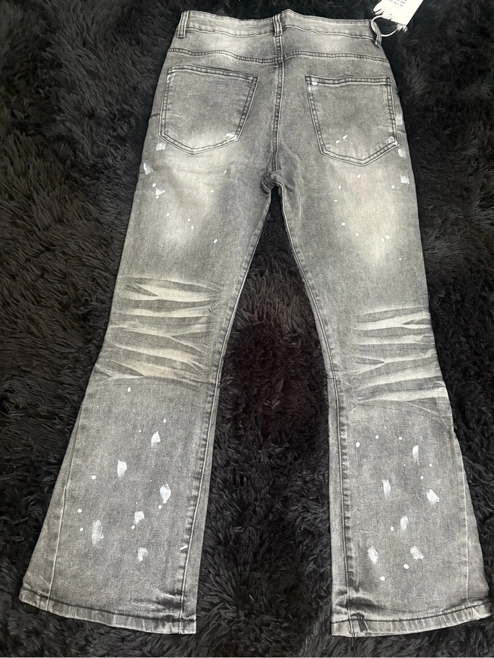 Men's Gray Bootcut Jeans with Distressed Paint-Splatter Detail